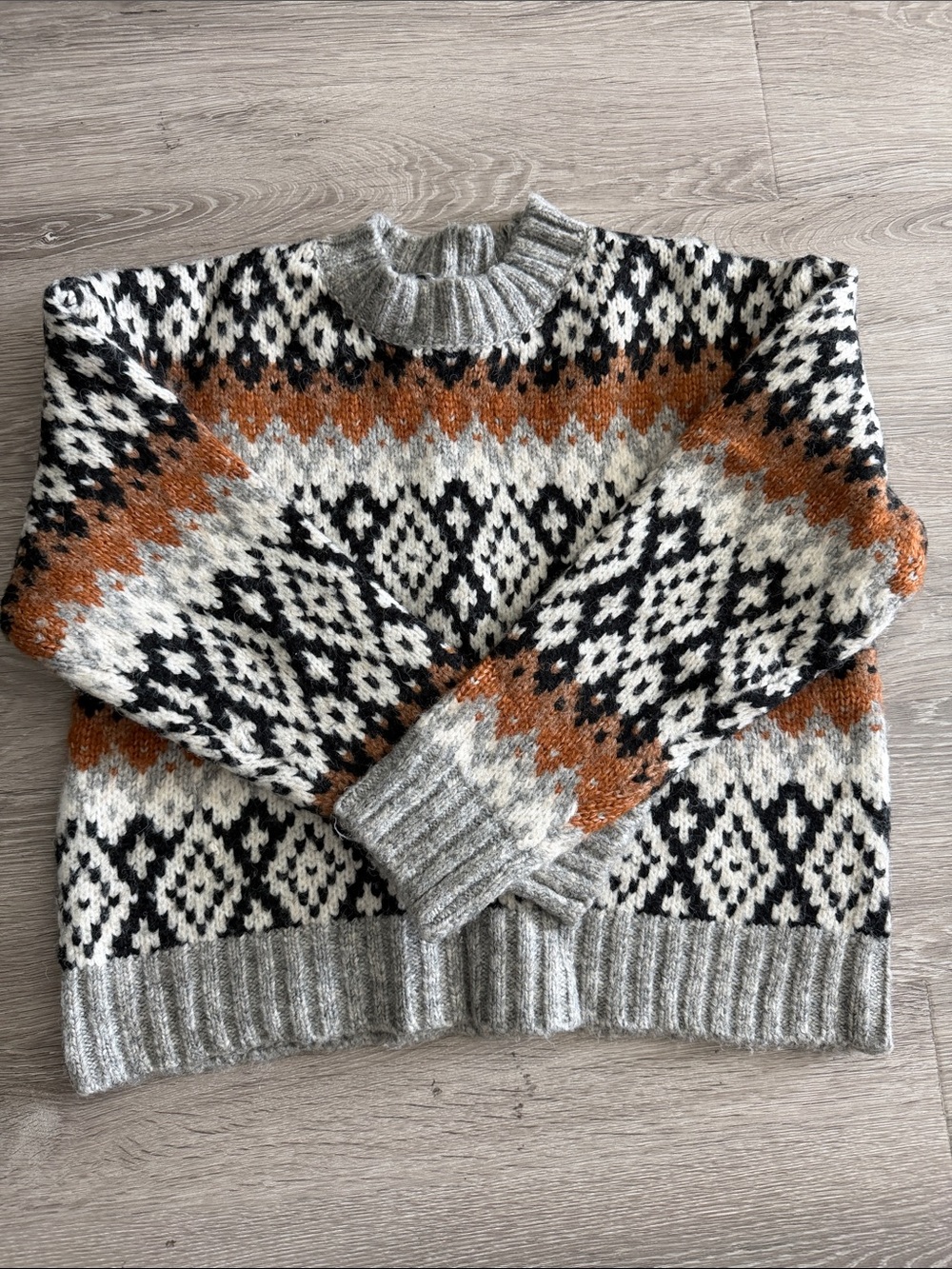 Primark Fair Isle Crewneck Sweater – Gray, Black & Brown